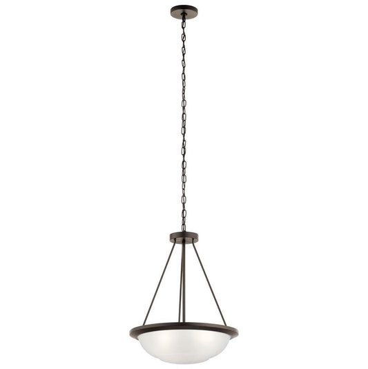 KICHLER 52393OZ Ritson 3 Light Inverted Pendant with Satin Etched Glass Olde Bronze