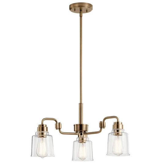 KICHLER 52397WBR Aivian 23" 3 Light Chandelier with Clear Glass Weathered Brass