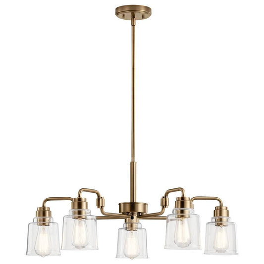 KICHLER 52398WBR Aivian 30" 5 Light Chandelier with Clear Glass Weathered Brass