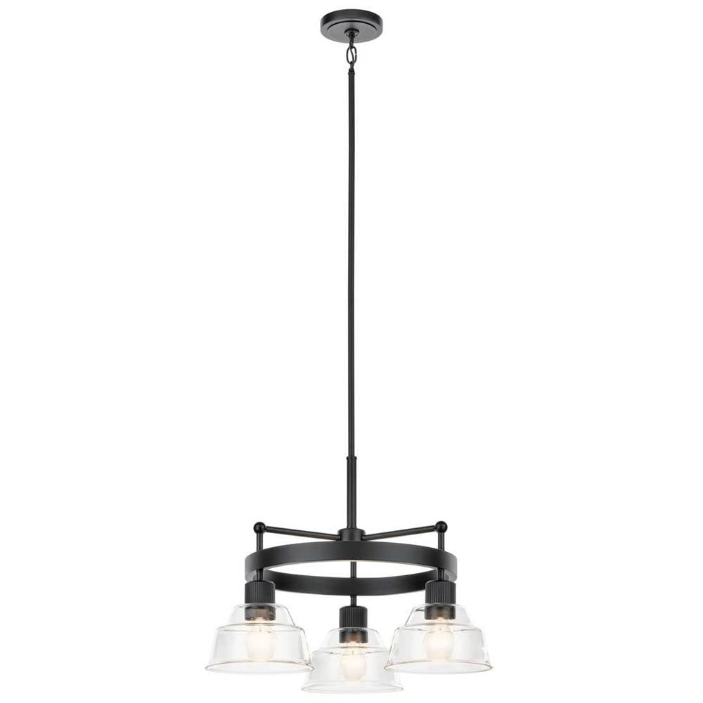 KICHLER 52402BK Eastmont 3 Light Chandelier with Clear Glass Black and Walnut Wood