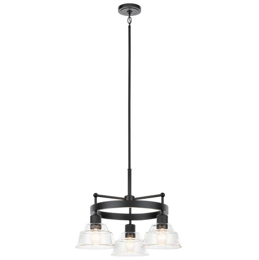 KICHLER 52402BK Eastmont 3 Light Chandelier with Clear Glass Black and Walnut Wood