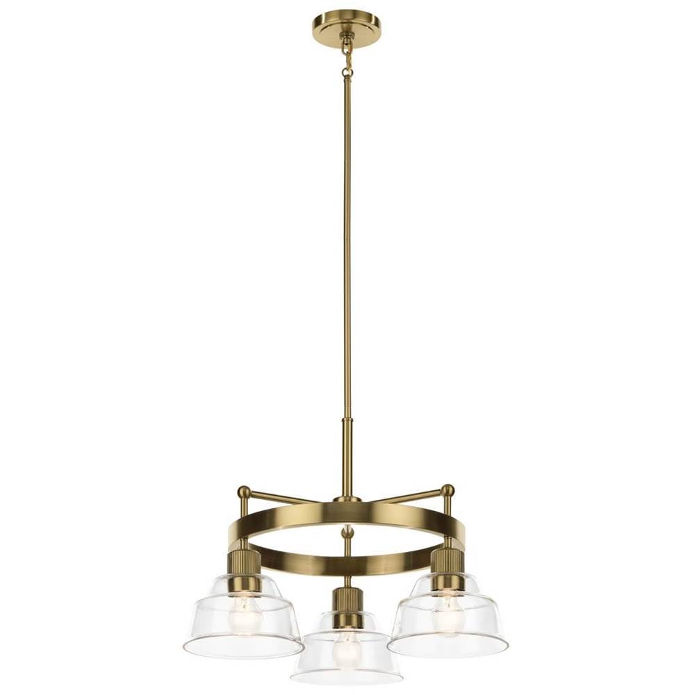 KICHLER 52402BNB Eastmont 3 Light Chandelier with Clear Glass Brushed Natural Brass and Walnut Wood