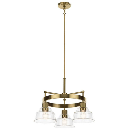 KICHLER 52402BNB Eastmont 3 Light Chandelier with Clear Glass Brushed Natural Brass and Walnut Wood