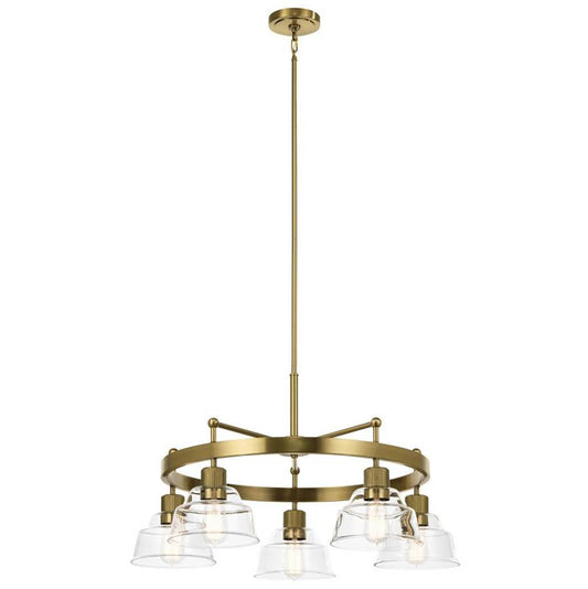 KICHLER 52403BNB Eastmont 5 Light Chandelier with Clear Glass Brushed Natural Brass and Walnut Wood