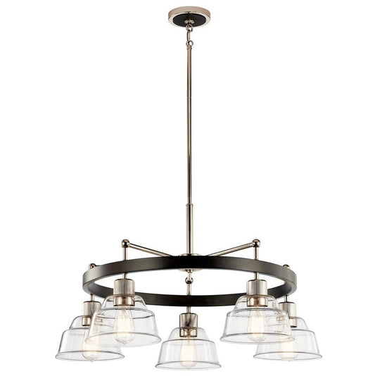 KICHLER 52403PN Eastmont 5 Light Chandelier with Clear Glass Polished Nickel and Walnut Wood