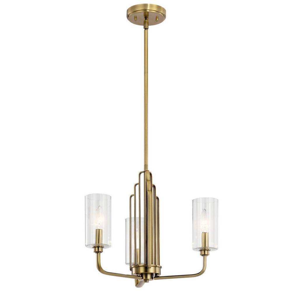 KICHLER 52410BNB Kimrose 3 Light Chandelier with Clear Fluted Glass in Brushed Natural Brass