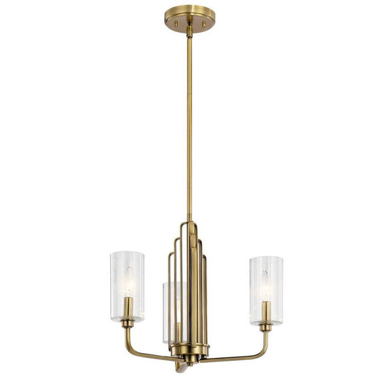 KICHLER 52410BNB Kimrose 3 Light Chandelier with Clear Fluted Glass in Brushed Natural Brass