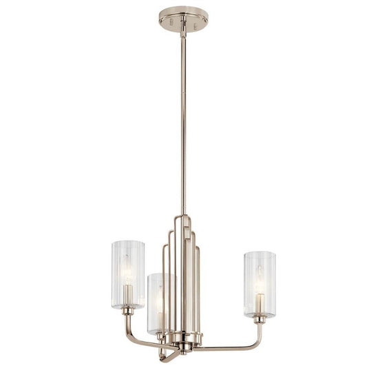 KICHLER 52410PN Kimrose 3 Light Chandelier with Clear Fluted Glass in Polished Nickel and Satin Nickel
