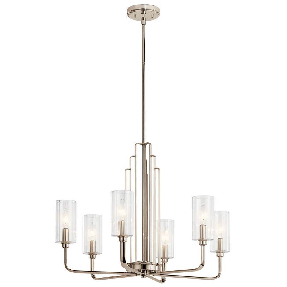 KICHLER 52411PN Kimrose 6 Light Chandelier with Clear Fluted Glass in Polished Nickel and Satin Nickel