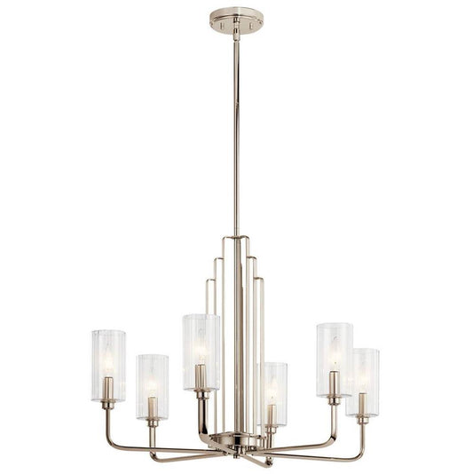 KICHLER 52411PN Kimrose 6 Light Chandelier with Clear Fluted Glass in Polished Nickel and Satin Nickel