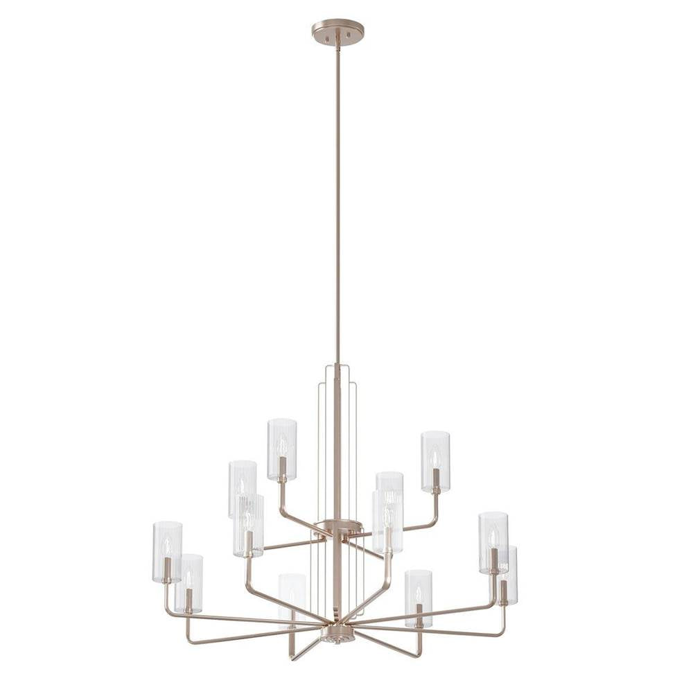 KICHLER 52412PN Kimrose 12 Light Chandelier with Clear Fluted Glass in Polished Nickel and Satin Nickel