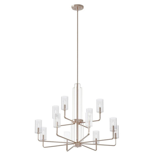 KICHLER 52412PN Kimrose 12 Light Chandelier with Clear Fluted Glass in Polished Nickel and Satin Nickel