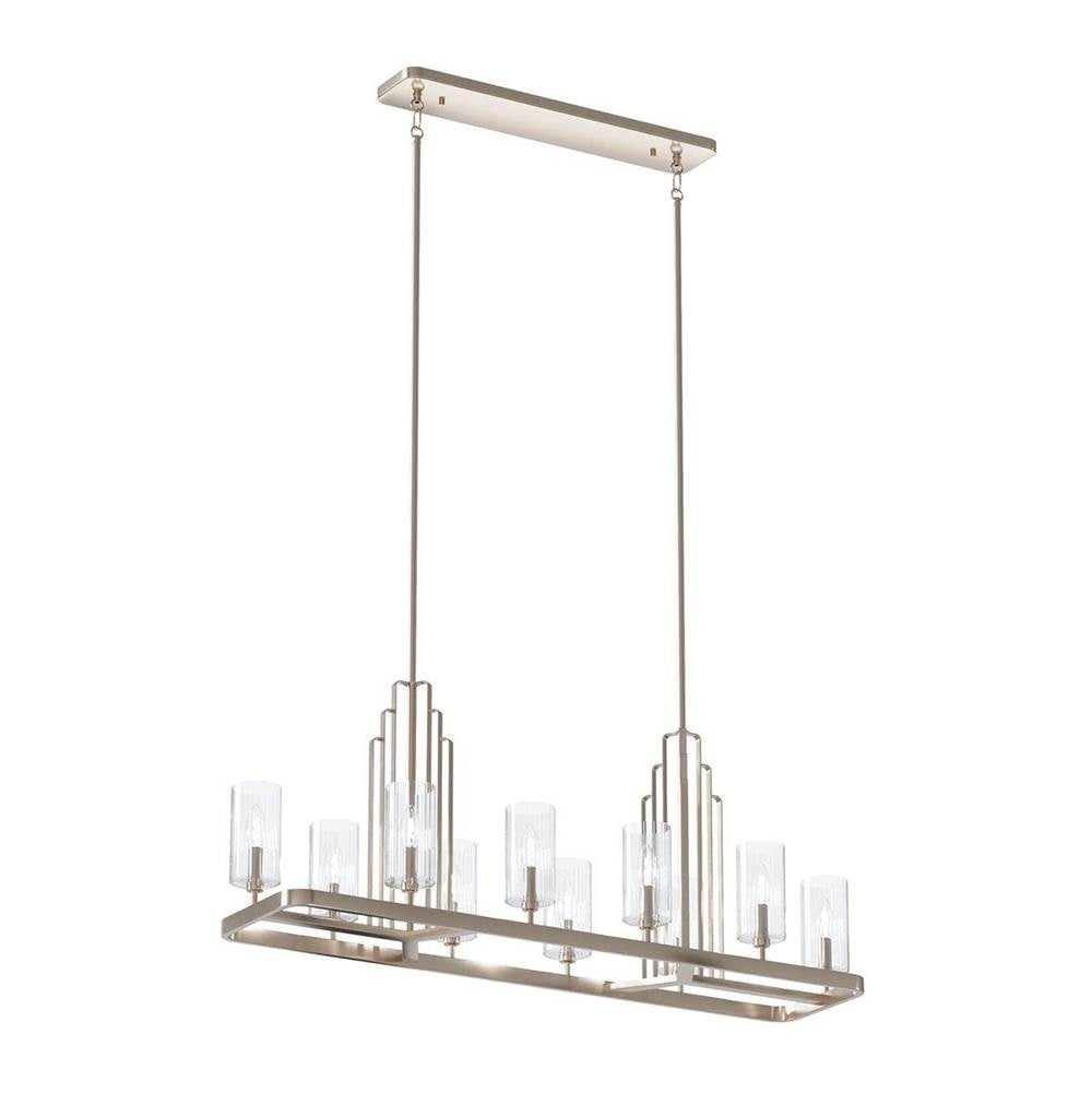 KICHLER 52413PN Kimrose 10 Light Linear Chandelier with Clear Fluted Glass in Polished Nickel and Satin Nickel