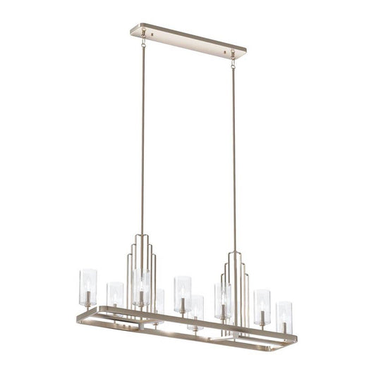KICHLER 52413PN Kimrose 10 Light Linear Chandelier with Clear Fluted Glass in Polished Nickel and Satin Nickel