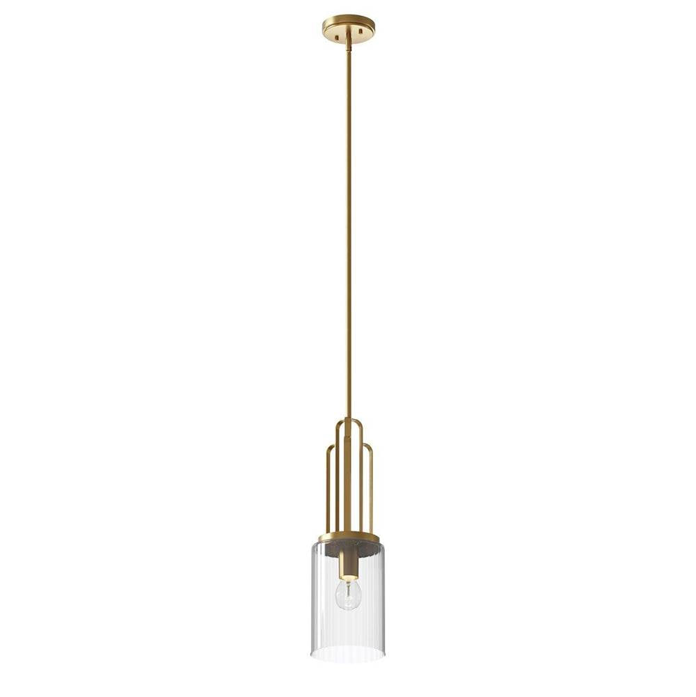 KICHLER 52414BNB Kimrose 1 Light Mini Pendant with Clear Fluted Glass in Brushed Natural Brass