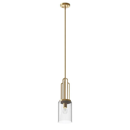 KICHLER 52414BNB Kimrose 1 Light Mini Pendant with Clear Fluted Glass in Brushed Natural Brass
