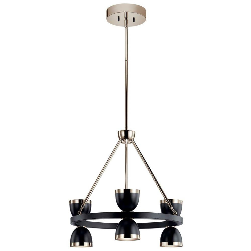 KICHLER 52417BKLED Baland 22" 6 Light Chandelier Black and Polished Nickel