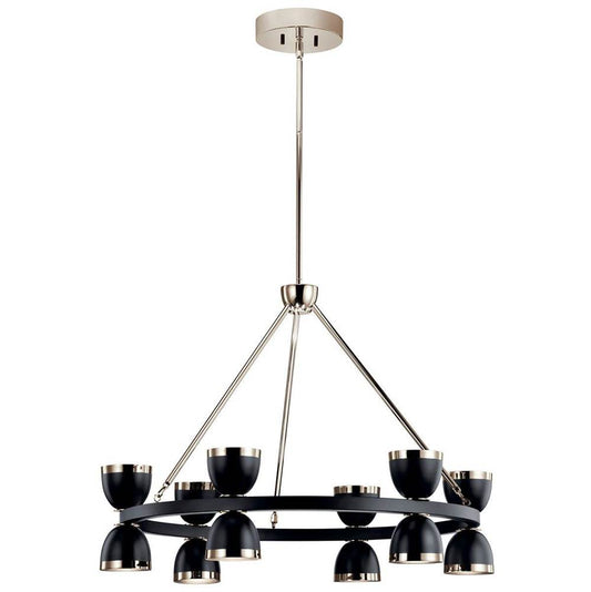 KICHLER 52418BKLED Baland 31" 12 Light Chandelier Black and Polished Nickel