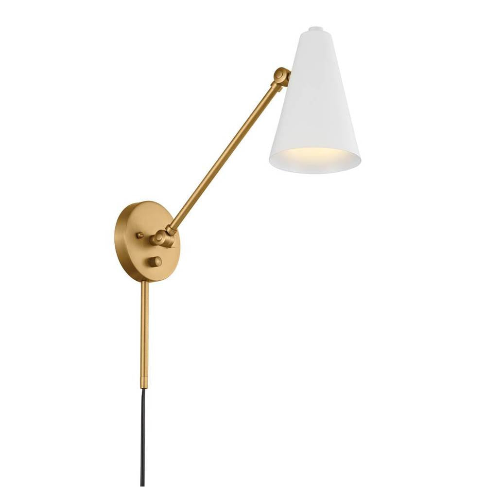 KICHLER 52485NBRW Sylvia 1 Arm Wall Sconce Natural Brass with White Shade