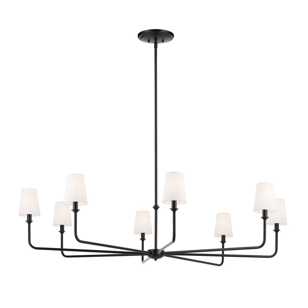 KICHLER 52521BK Pallas 52" XL 8-Light Round Chandelier with White Linen Shade in Black