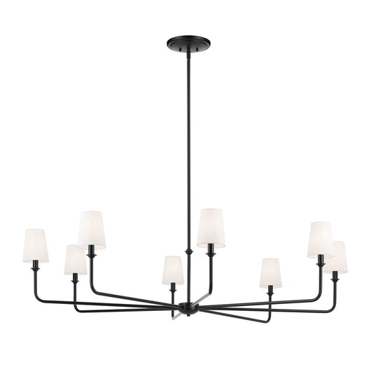 KICHLER 52521BK Pallas 52" XL 8-Light Round Chandelier with White Linen Shade in Black