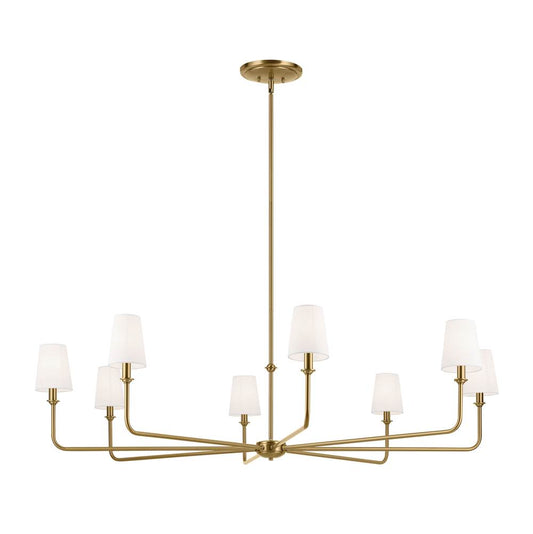 KICHLER 52521BNB Pallas 52" XL 8-Light Round Chandelier with White Linen Shade in Brushed Natural Brass