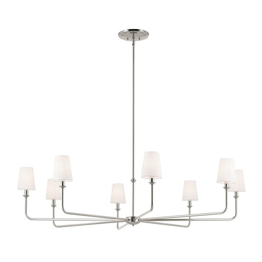 KICHLER 52521PN Pallas 52" XL 8-Light Round Chandelier with White Linen Shade in Polished Nickel