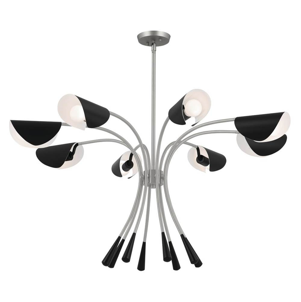 KICHLER 52560SN Arcus 45.4 Inch 8 Light Chandelier in Satin Nickel with Black