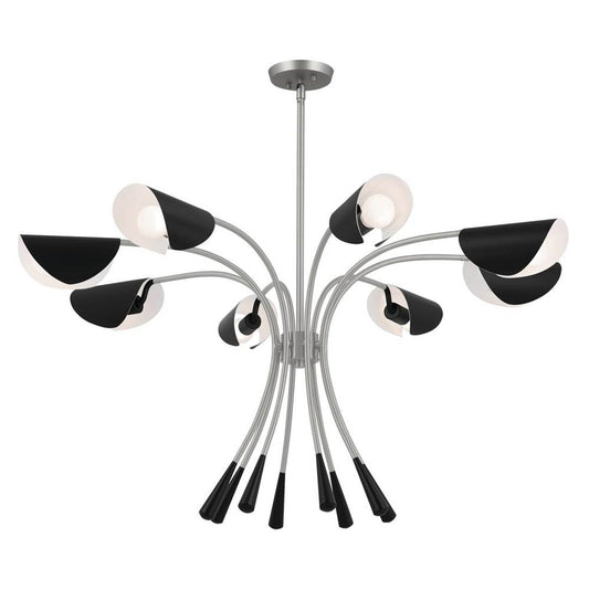 KICHLER 52560SN Arcus 45.4 Inch 8 Light Chandelier in Satin Nickel with Black