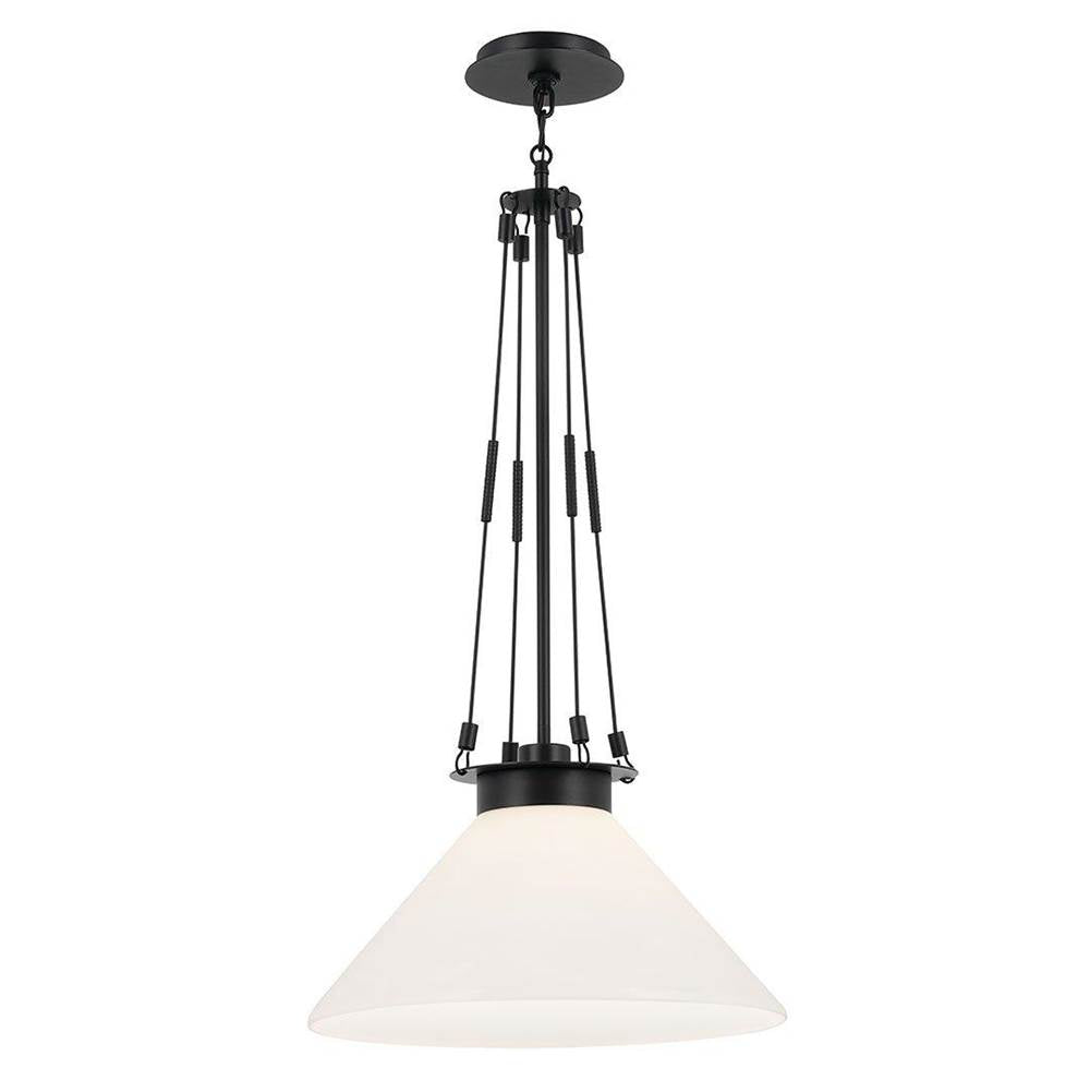 KICHLER 52581BK Albers 18.25 Inch 1 Light Pendant with Opal Glass in Black