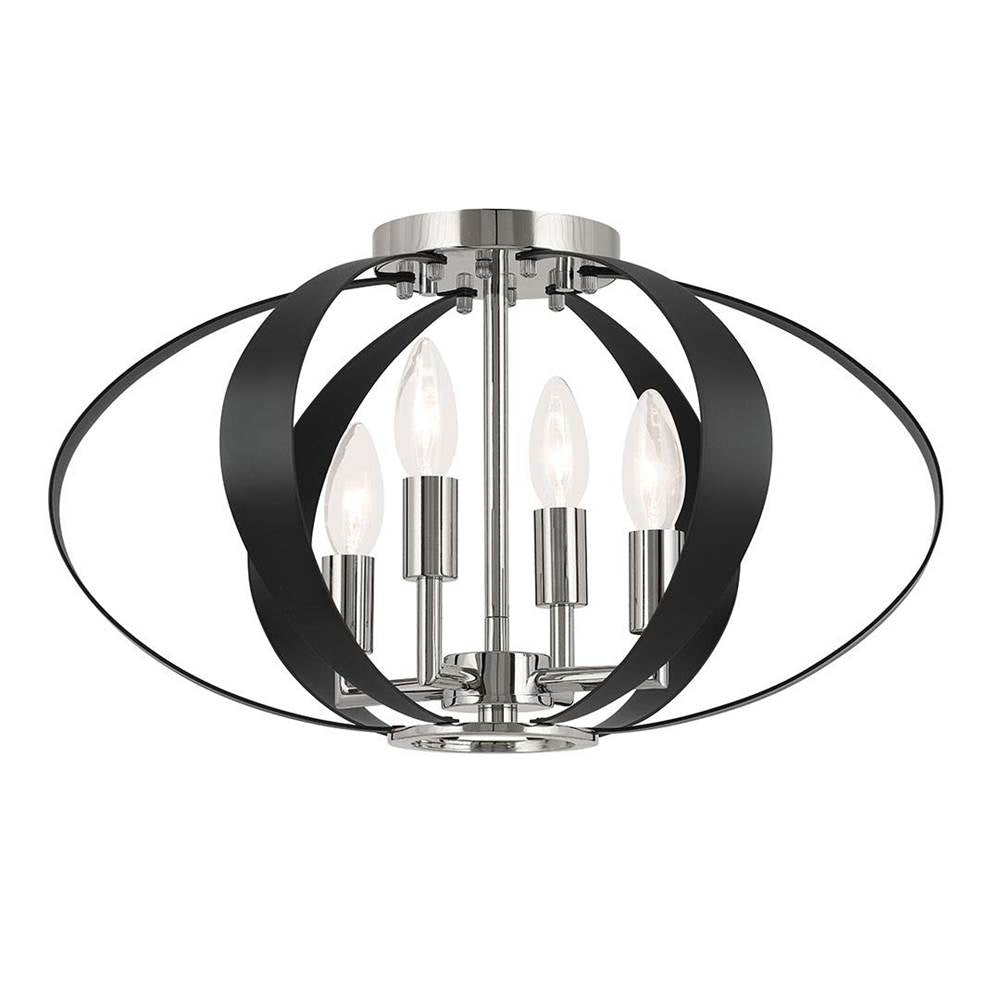 KICHLER 52588PN Cecil 17.75 Inch 4 Light Oval Flush in Polished Nickel and Black