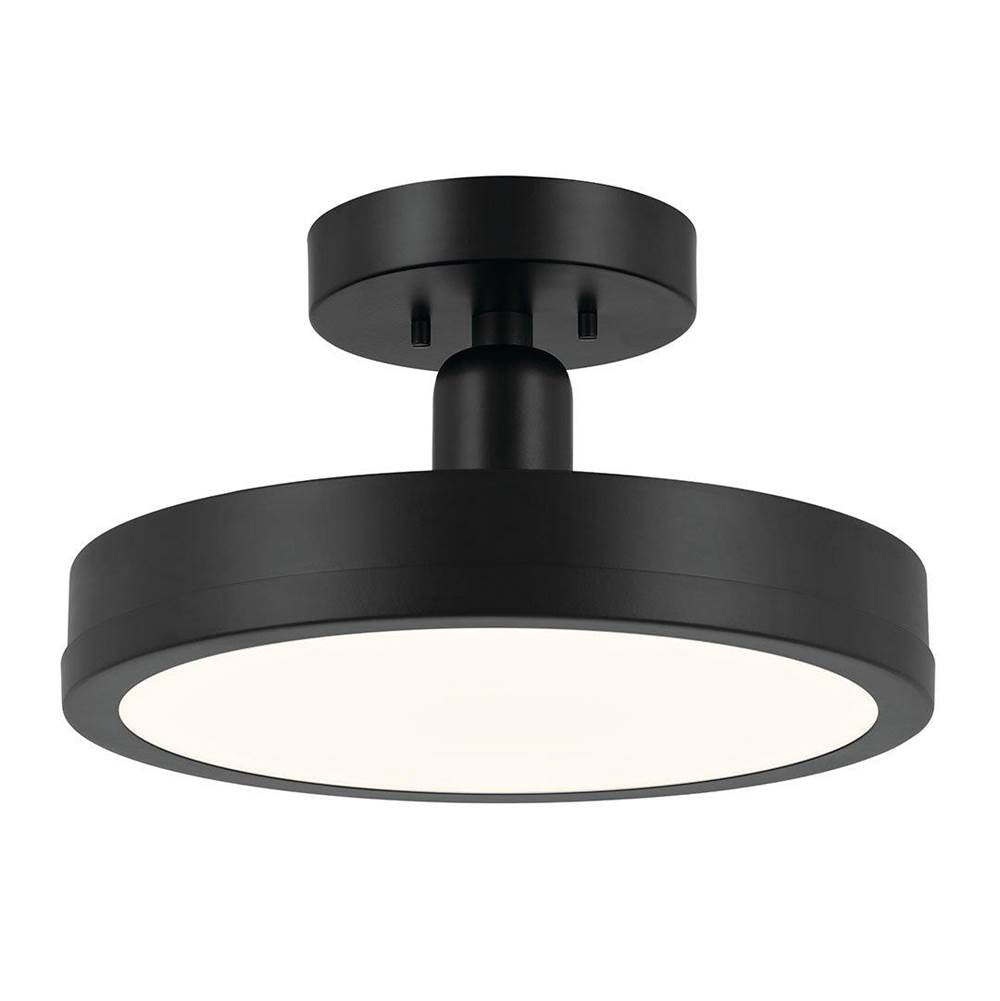 KICHLER 52589BK Riu 14.25 Inch 1 Light LED Semi-Flush with Opaque White Acrylic Diffuser in Black