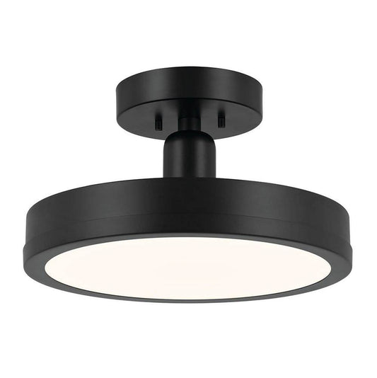 KICHLER 52589BK Riu 14.25 Inch 1 Light LED Semi-Flush with Opaque White Acrylic Diffuser in Black