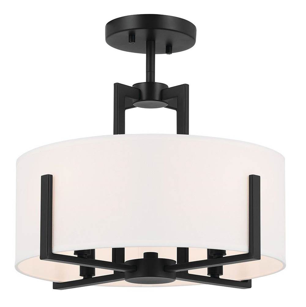 KICHLER 52591BK Malen 15.5 Inch 4 Light Semi-Flush with White Fabric Shade in Black