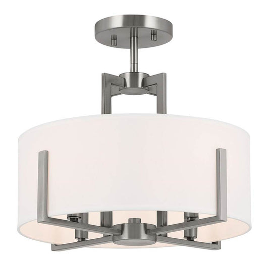 KICHLER 52591CLP Malen 15.5 Inch 4 Light Semi-Flush with White Fabric Shade in Classic Pewter
