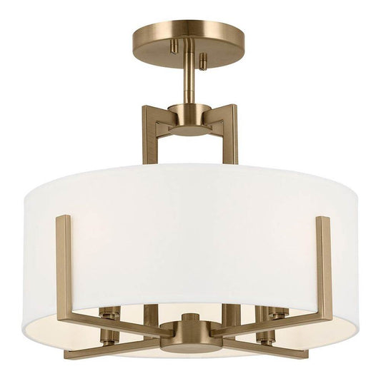 KICHLER 52591CPZ Malen 15.5 Inch 4 Light Semi-Flush with White Fabric Shade in Champagne Bronze