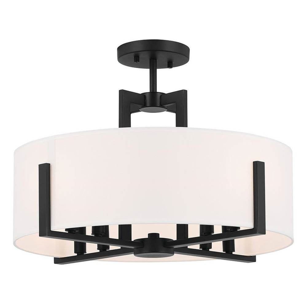 KICHLER 52592BK Malen 20 Inch 8 Light Semi-Flush with White Fabric Shade in Black