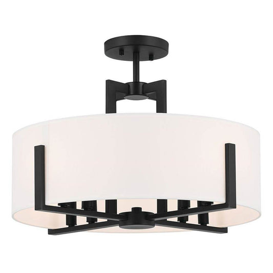 KICHLER 52592BK Malen 20 Inch 8 Light Semi-Flush with White Fabric Shade in Black