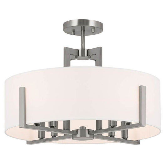 KICHLER 52592CLP Malen 20 Inch 8 Light Semi-Flush with White Fabric Shade in Classic Pewter