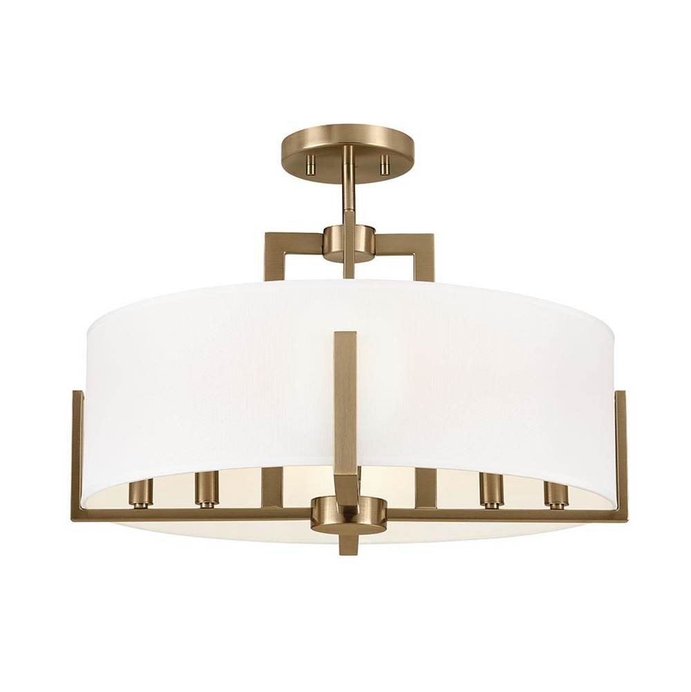 KICHLER 52592CPZ Malen 20 Inch 8 Light Semi-Flush with White Fabric Shade in Champagne Bronze