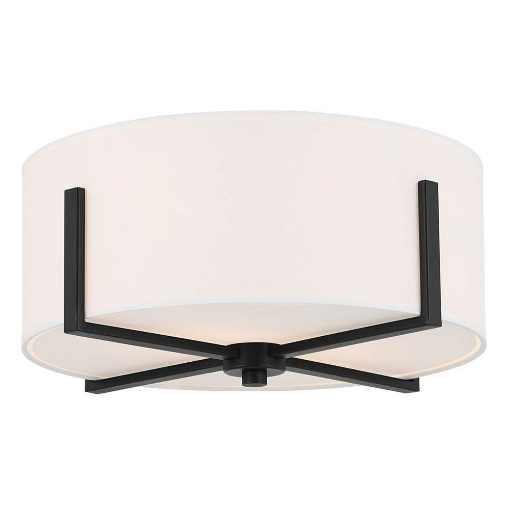 KICHLER 52593BK Malen 15.5 Inch 2 Light Flush Mount with White Fabric Shade in Black