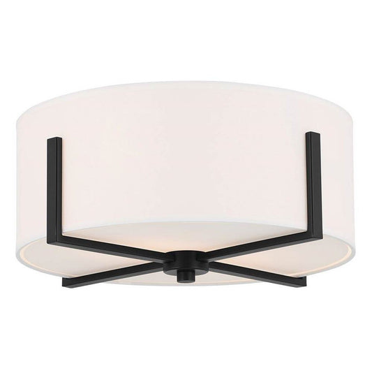 KICHLER 52593BK Malen 15.5 Inch 2 Light Flush Mount with White Fabric Shade in Black