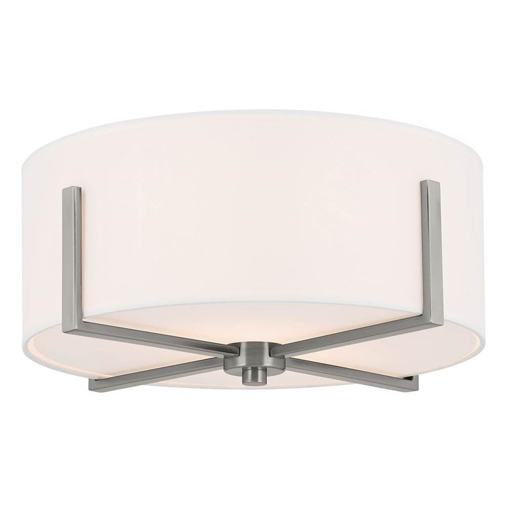 KICHLER 52593CLP Malen 15.5 Inch 2 Light Flush Mount with White Fabric Shade in Classic Pewter