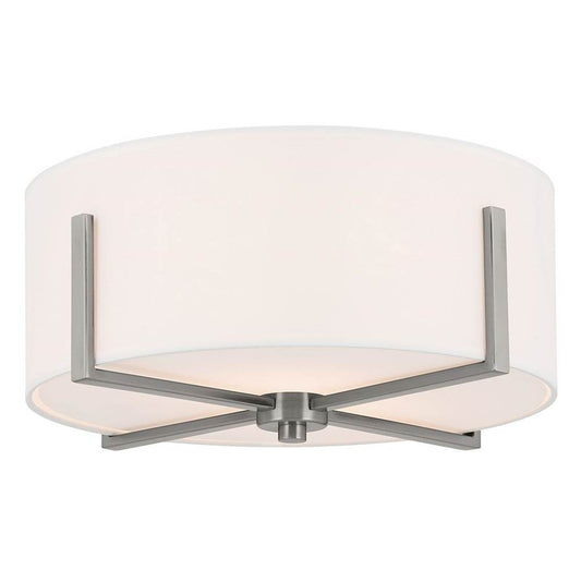 KICHLER 52593CLP Malen 15.5 Inch 2 Light Flush Mount with White Fabric Shade in Classic Pewter