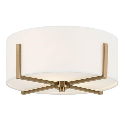 KICHLER 52593CPZ Malen 15.5 Inch 2 Light Flush Mount with White Fabric Shade in Champagne Bronze