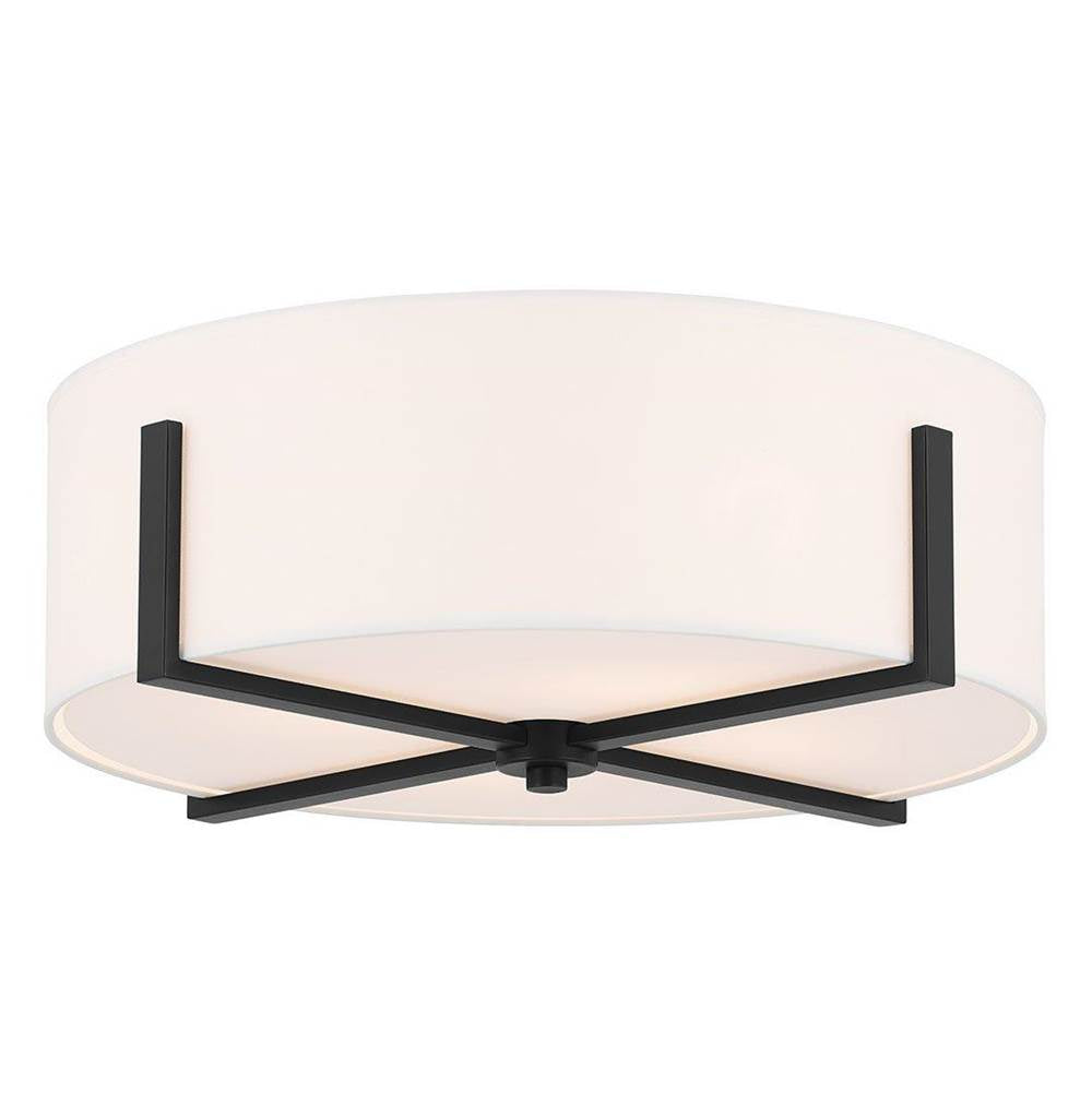 KICHLER 52594BK Malen 20 Inch 4 Light Flush Mount with White Fabric Shade in Black
