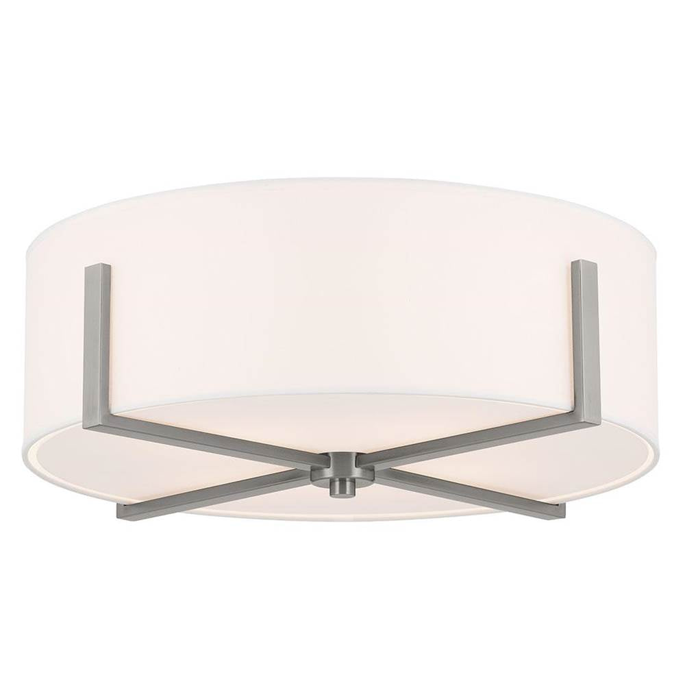 KICHLER 52594CLP Malen 20 Inch 4 Light Flush Mount with White Fabric Shade in Classic Pewter
