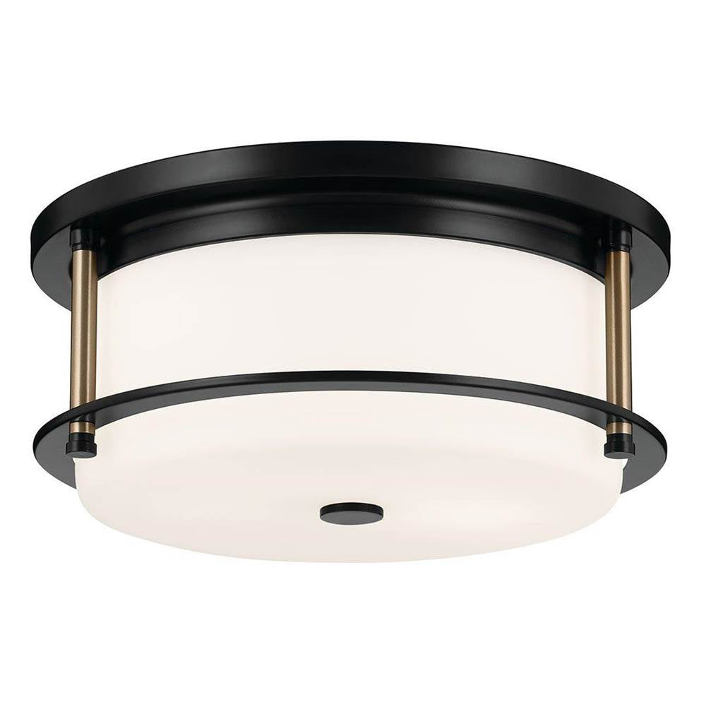 KICHLER 52595BKCPZ Brit 12 Inch 2 Light Flush Mount with Satin Etched Cased Opal Glass in Black and Champagne Bronze