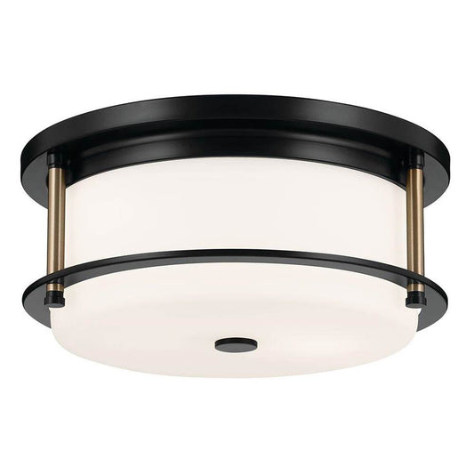 KICHLER 52595BKCPZ Brit 12 Inch 2 Light Flush Mount with Satin Etched Cased Opal Glass in Black and Champagne Bronze