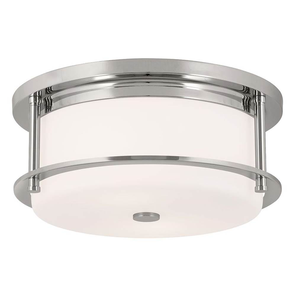 KICHLER 52595PN Brit 12 Inch 2 Light Flush Mount with Satin Etched Cased Opal Glass in Polished Nickel